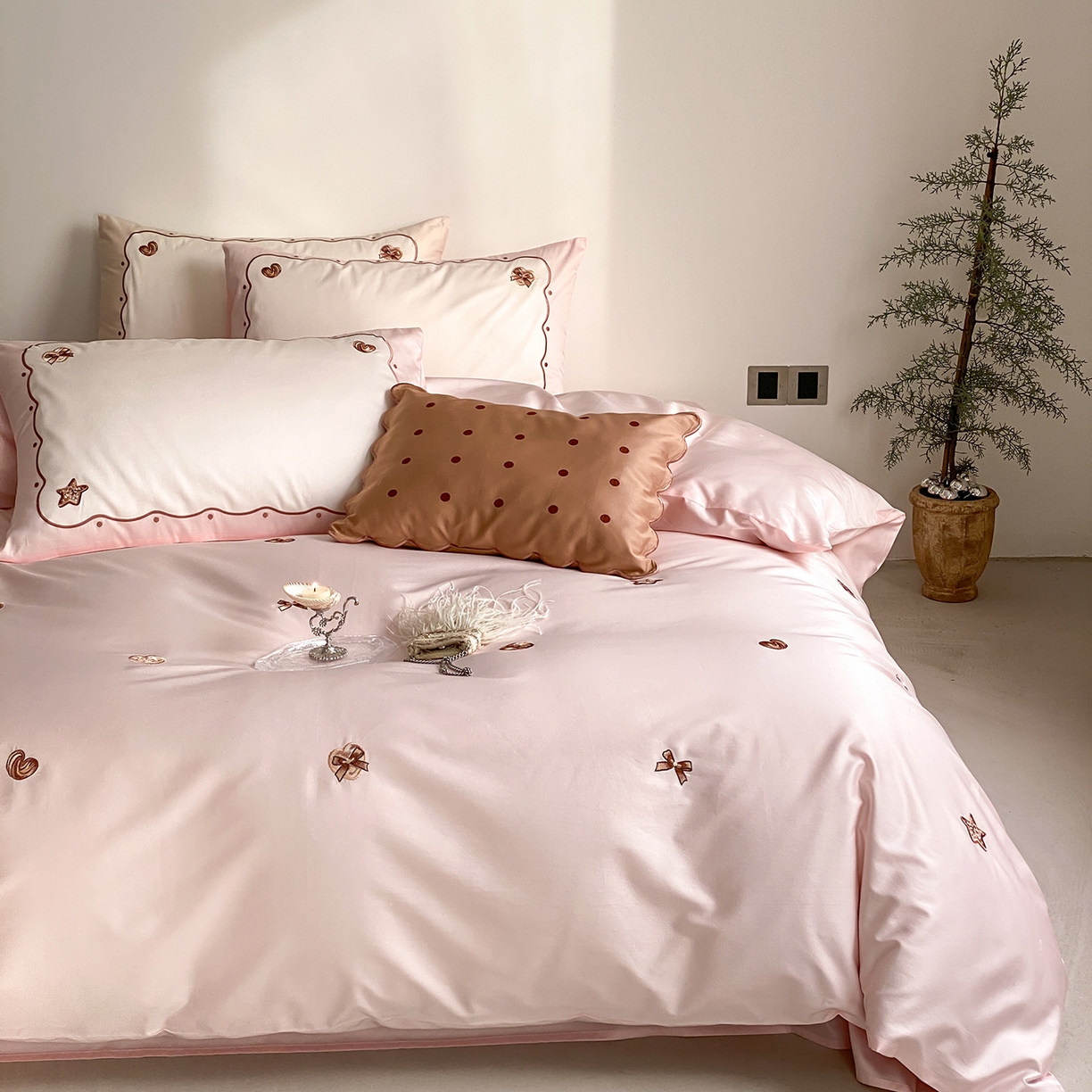 极简 2026新款100s长绒棉刺绣四件套-香榭雅绣 香榭雅绣-粉