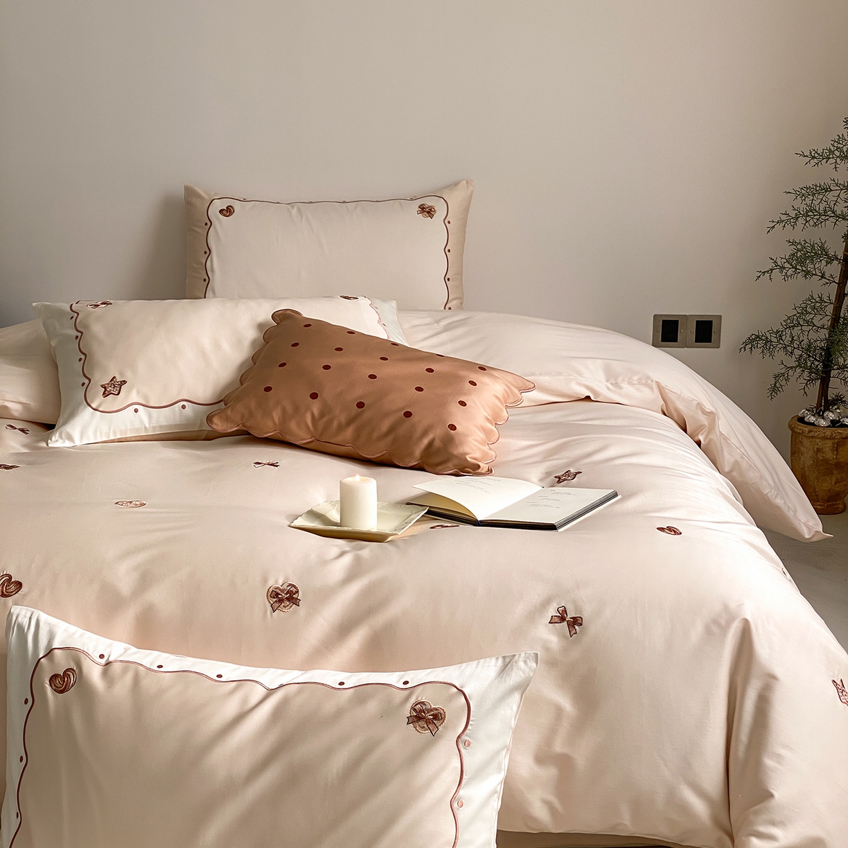 91家纺网 家纺一手货源 找家纺 极简 2026新款100s长绒棉刺绣四件套-香榭雅绣 香榭雅绣-咖