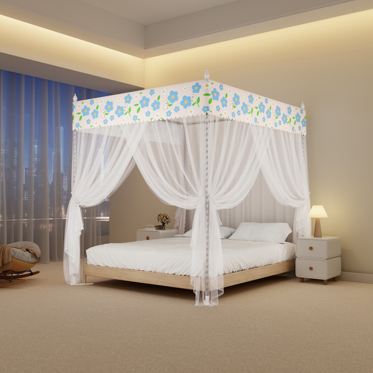 91家纺网 家纺一手货源 找家纺 （总）初心家纺 2026新款宫廷落地印花款蚊帐-场景一