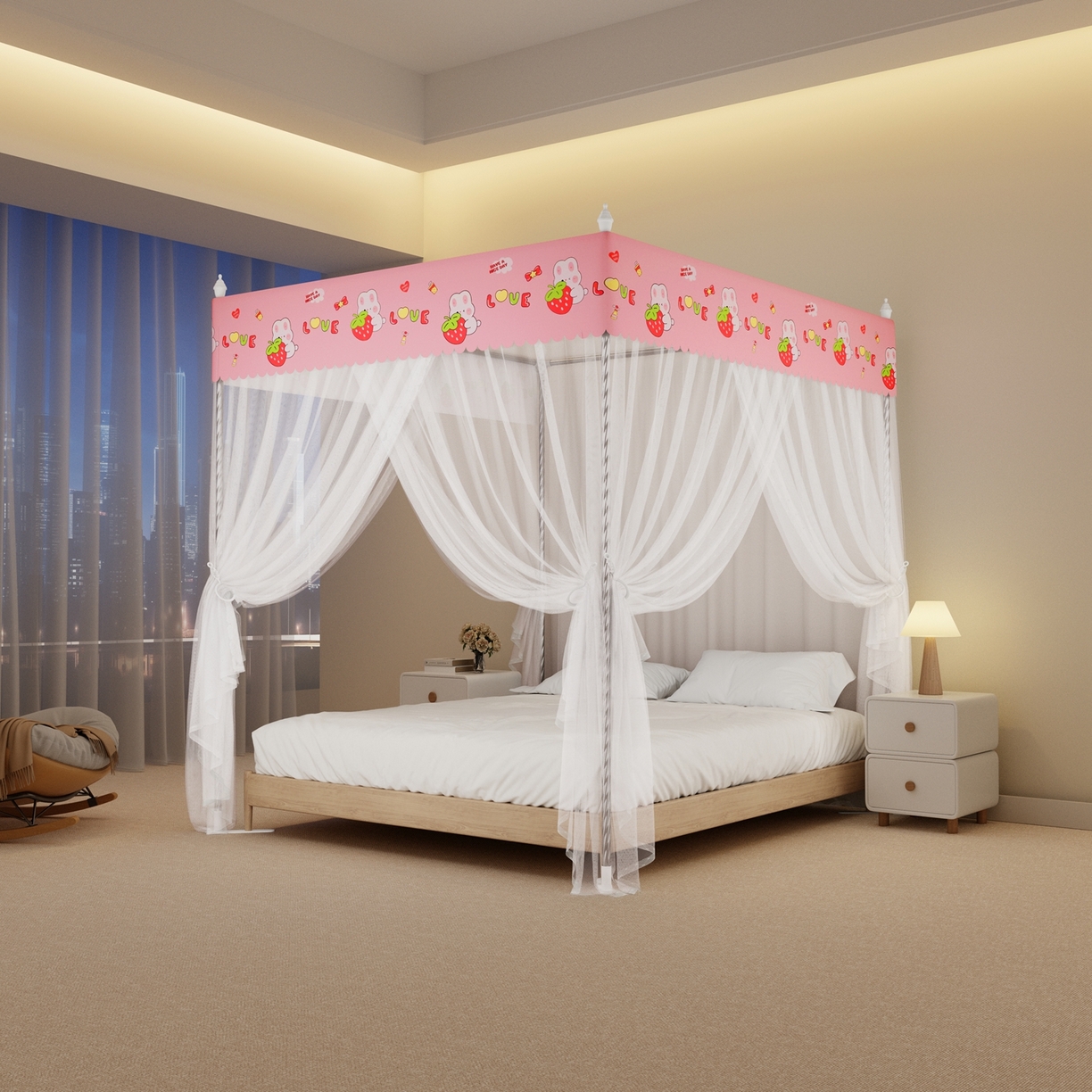 91家纺网 家纺一手货源 找家纺 （总）初心家纺 2026新款宫廷落地印花款蚊帐-场景一