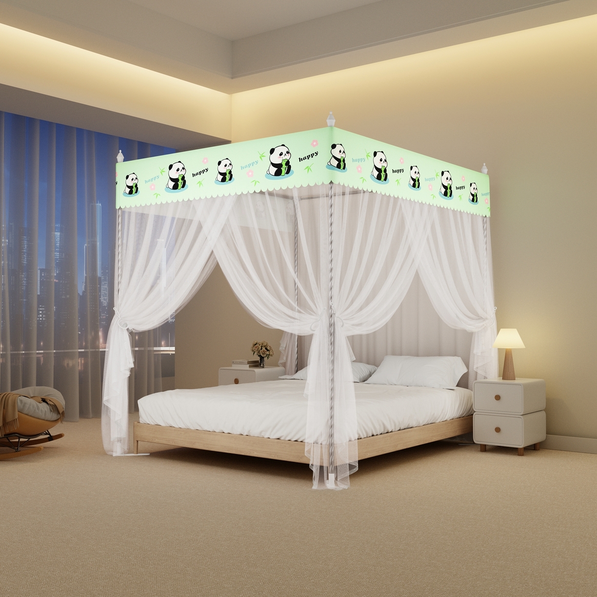 91家纺网 家纺一手货源 找家纺 （总）初心家纺 2026新款宫廷落地印花款蚊帐-场景一