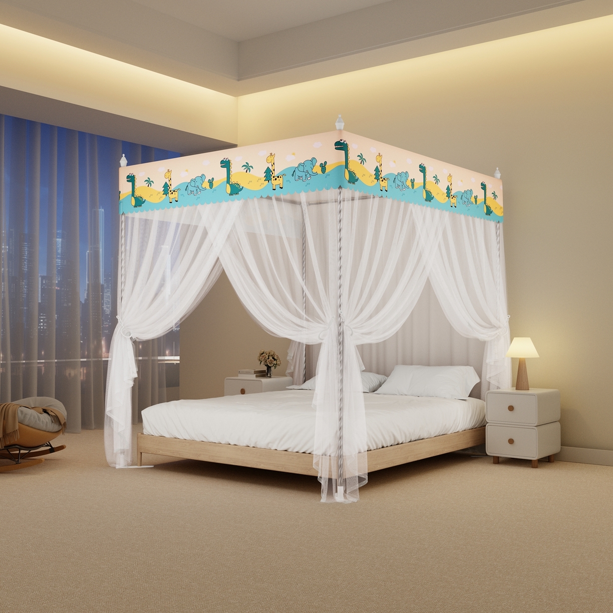 91家纺网 家纺一手货源 找家纺 （总）初心家纺 2026新款宫廷落地印花款蚊帐-场景一