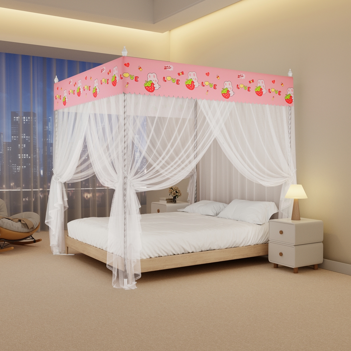 91家纺网 家纺一手货源 找家纺 （总）初心家纺 2026新款宫廷落地印花款蚊帐-场景一