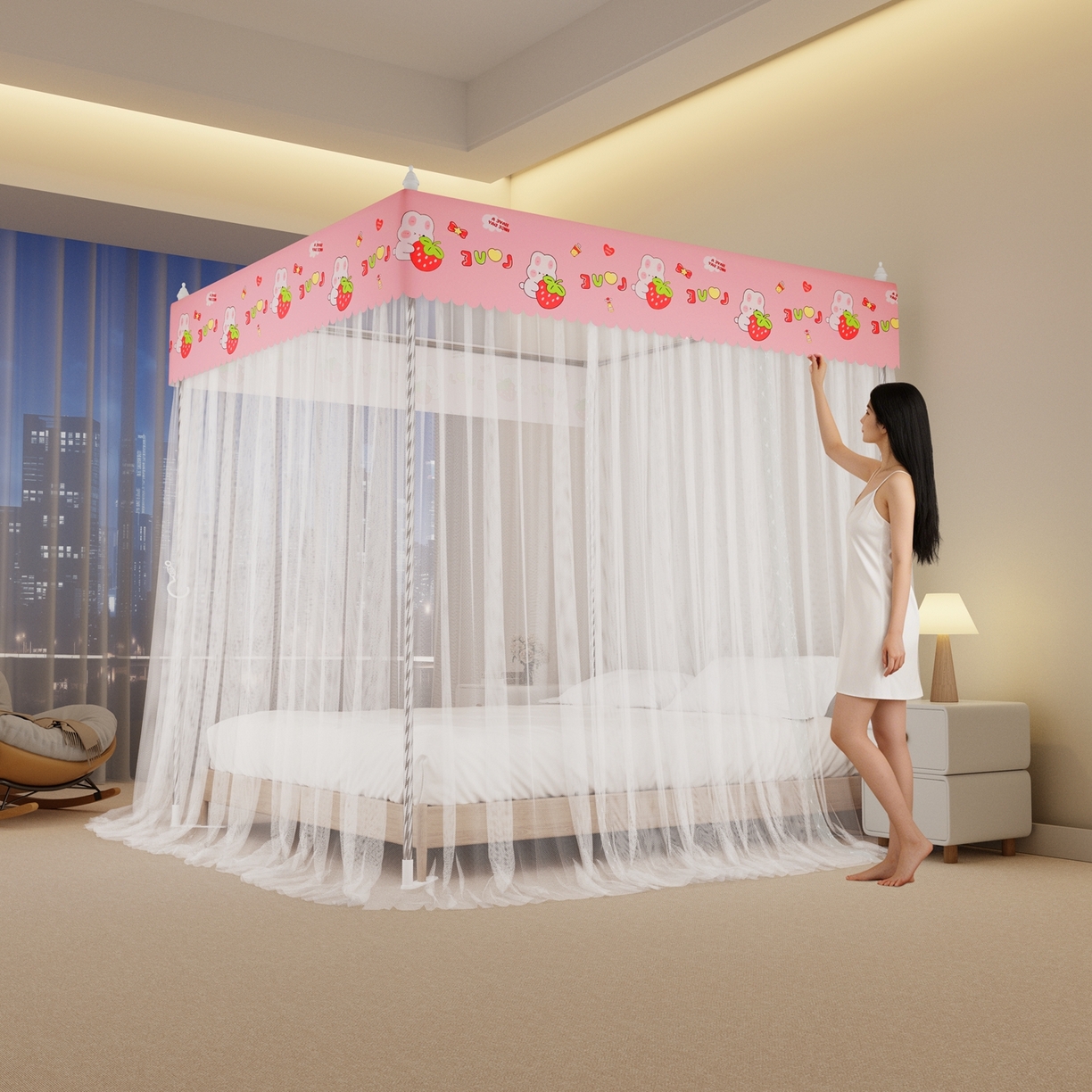 91家纺网 家纺一手货源 找家纺 （总）初心家纺 2026新款宫廷落地印花款蚊帐-场景一