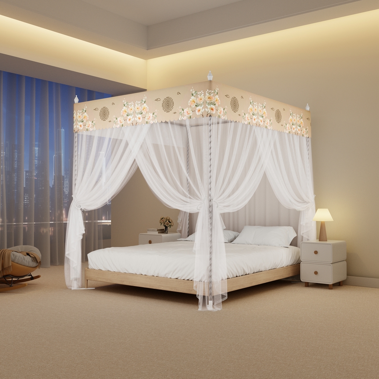 初心家纺 2026新款宫廷落地印花款蚊帐-场景一 中国风