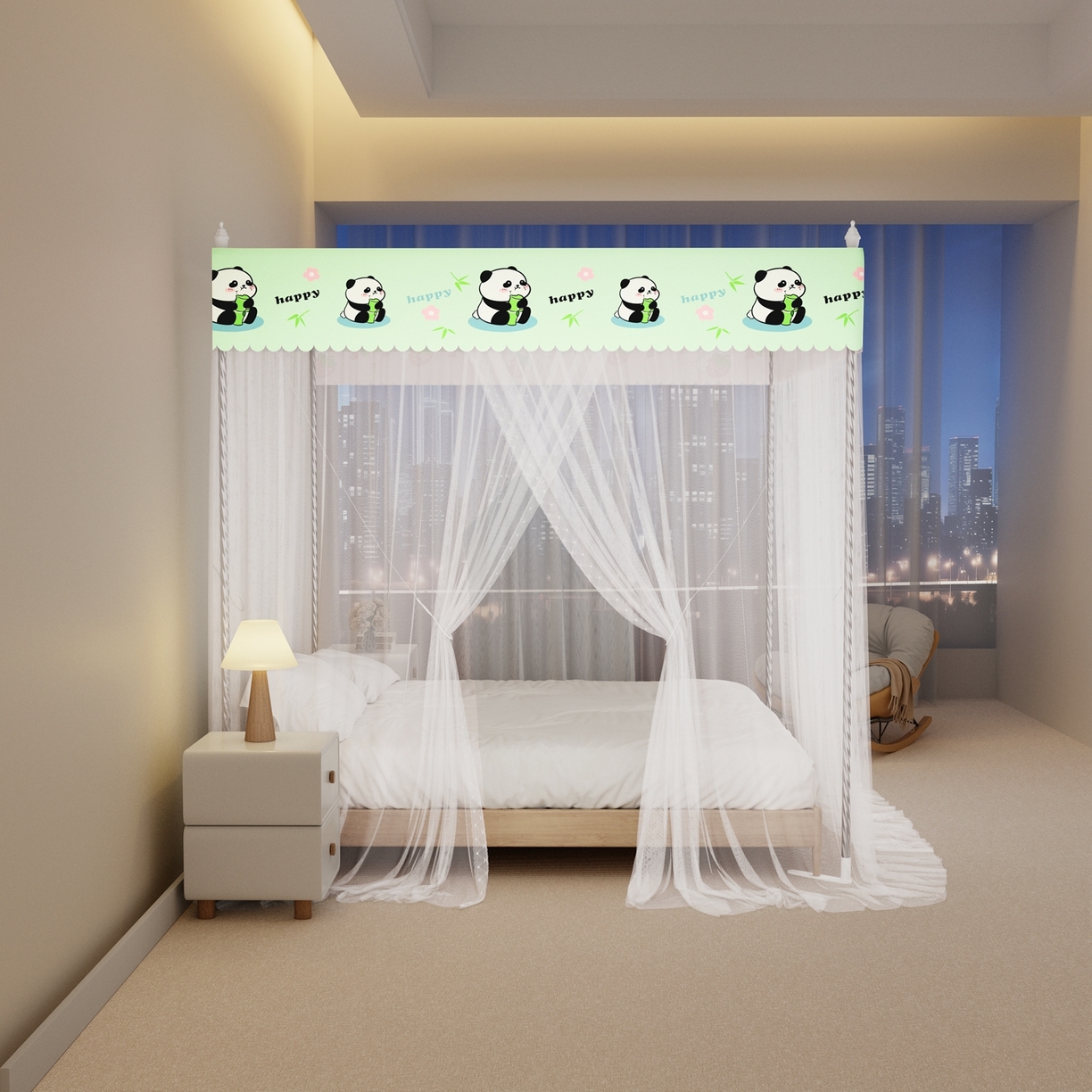 91家纺网 家纺一手货源 找家纺 初心家纺 2026新款宫廷落地印花款蚊帐-场景一 快乐国宝