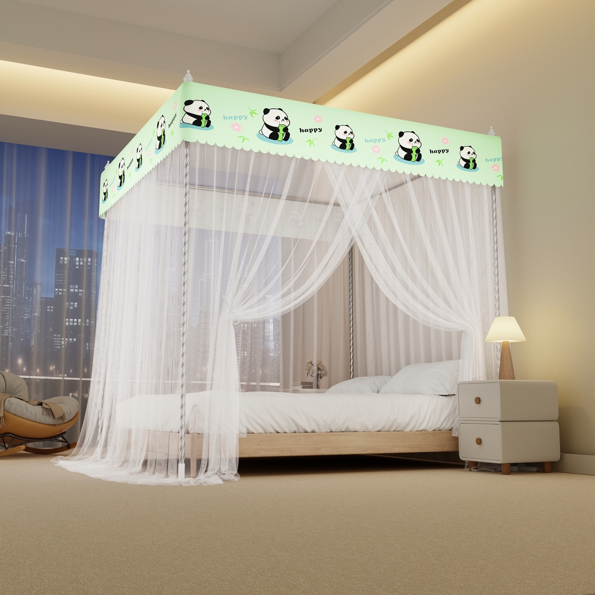 91家纺网 家纺一手货源 找家纺 初心家纺 2026新款宫廷落地印花款蚊帐-场景一 快乐国宝