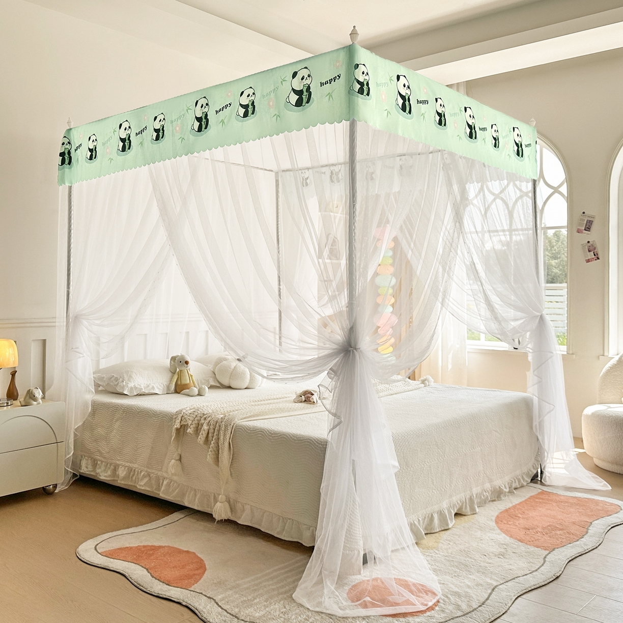 初心家纺 2026新款宫廷落地印花款蚊帐-场景二 快乐国宝