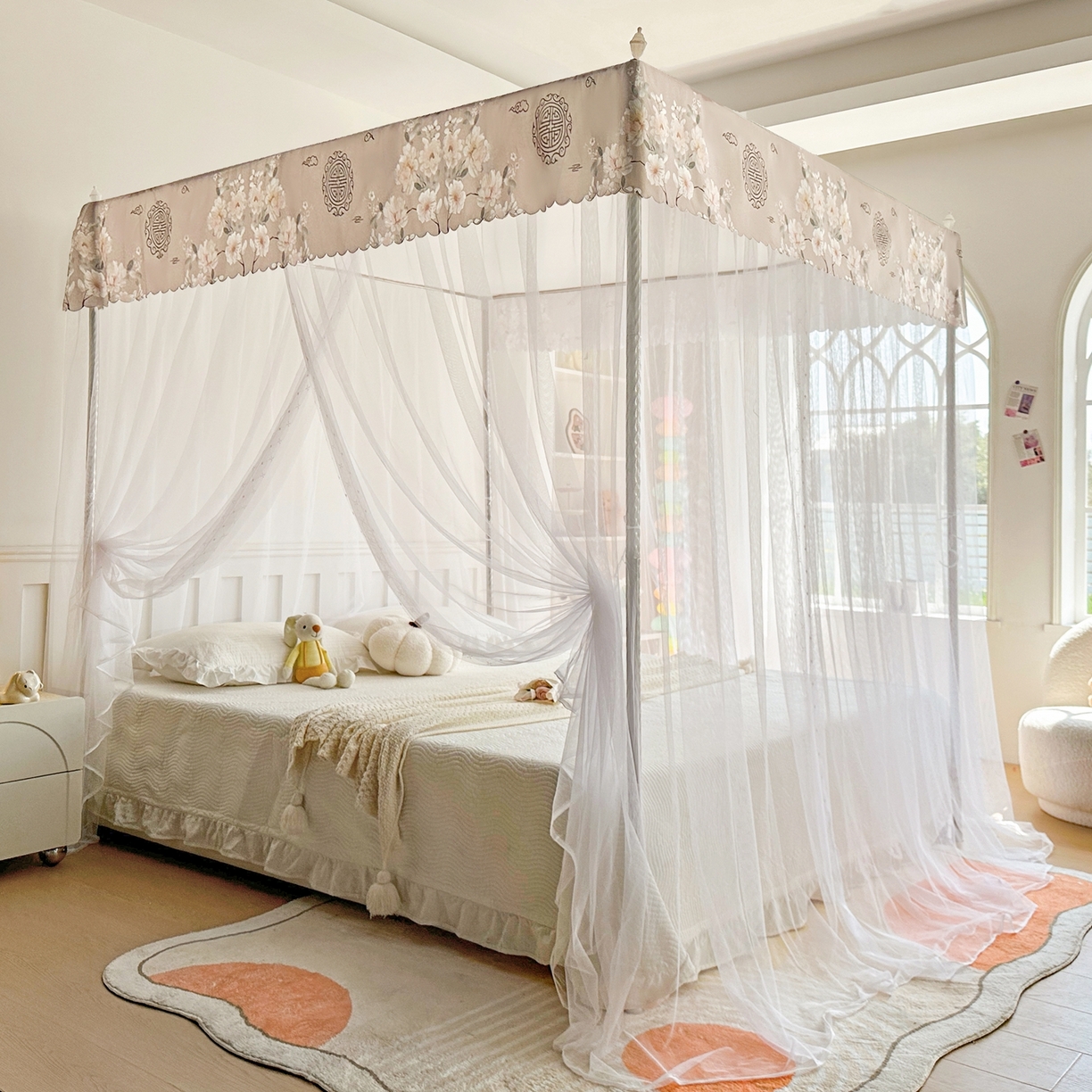 91家纺网 家纺一手货源 找家纺 初心家纺 2026新款宫廷落地印花款蚊帐-场景二 中国风