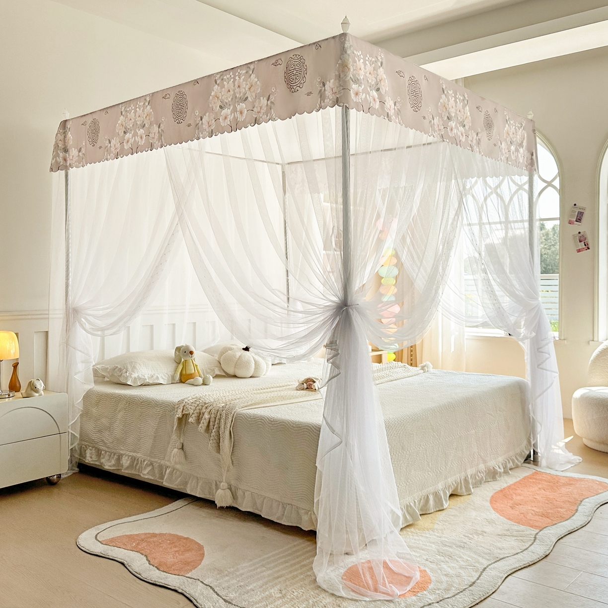 91家纺网 家纺一手货源 找家纺 初心家纺 2026新款宫廷落地印花款蚊帐-场景二 中国风