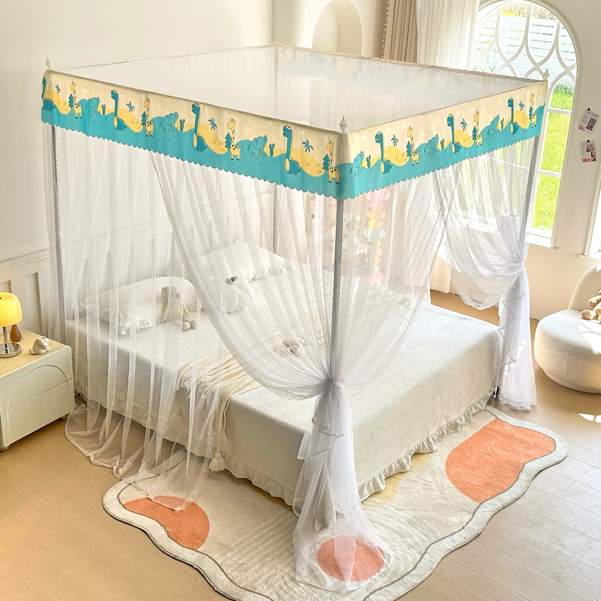 91家纺网 家纺一手货源 找家纺 初心家纺 2026新款宫廷落地印花款蚊帐-场景二 动物世界