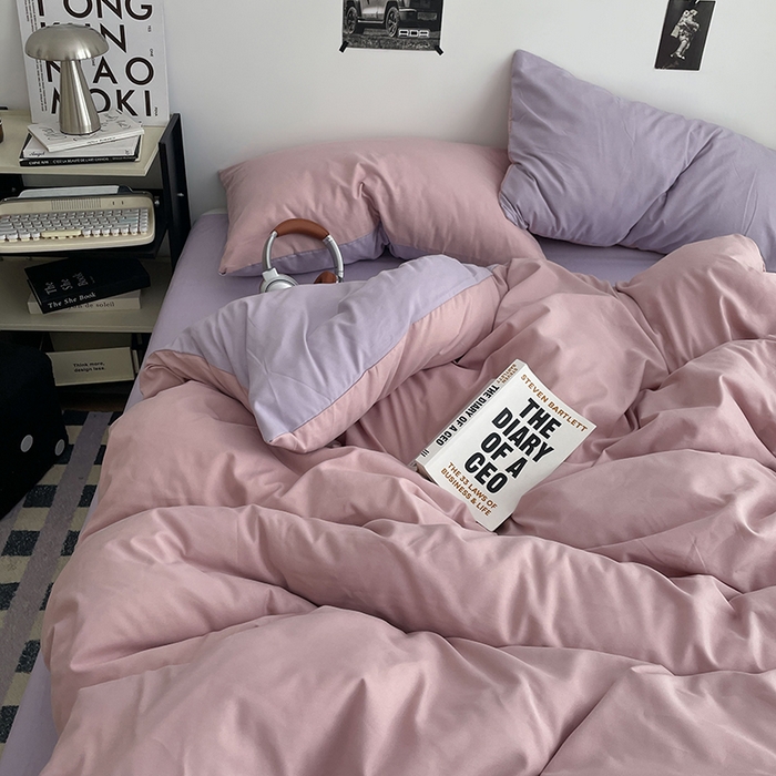 91家纺网 家纺一手货源 找家纺 贝拉梦家纺 2026新款无印风高克重加厚云感棉三件套四件套单被套系列 粉芋软酪