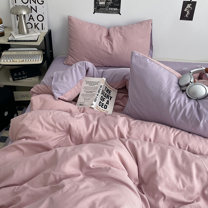 91家纺网 家纺一手货源 找家纺 贝拉梦家纺 2026新款无印风高克重加厚云感棉三件套四件套单被套系列 粉芋软酪