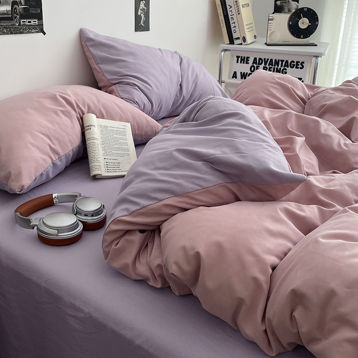 91家纺网 家纺一手货源 找家纺 贝拉梦家纺 2026新款无印风高克重加厚云感棉三件套四件套单被套系列 粉芋软酪