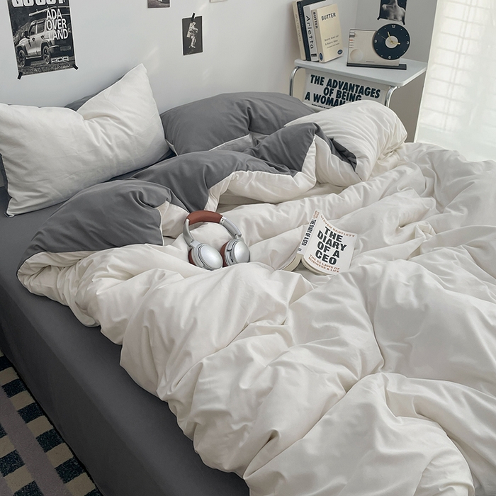 91家纺网 家纺一手货源 找家纺 贝拉梦家纺 2026新款无印风高克重加厚云感棉三件套四件套单被套系列 雾屿白灰