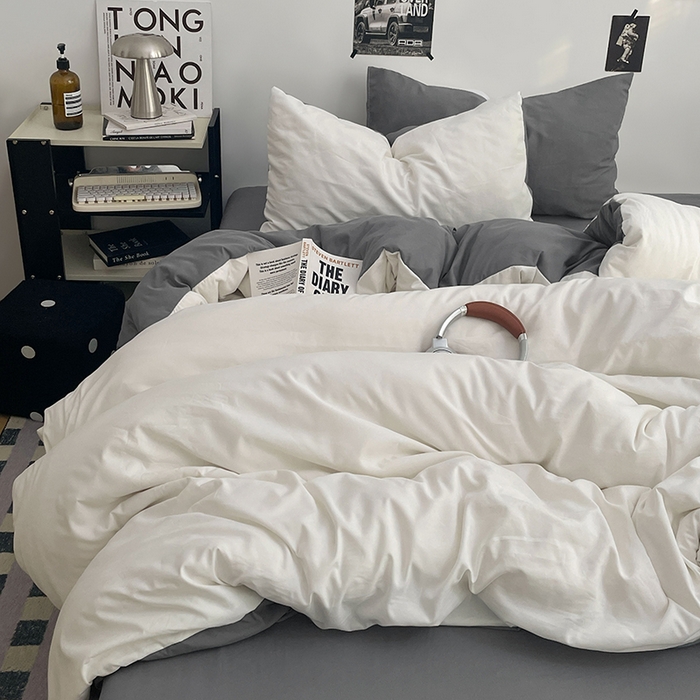 91家纺网 家纺一手货源 找家纺 贝拉梦家纺 2026新款无印风高克重加厚云感棉三件套四件套单被套系列 雾屿白灰