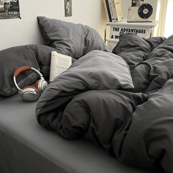 91家纺网 家纺一手货源 找家纺 贝拉梦家纺 2026新款无印风高克重加厚云感棉三件套四件套单被套系列 深空灰律