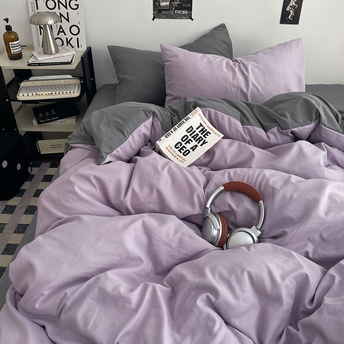 91家纺网 家纺一手货源 找家纺 贝拉梦家纺 2026新款无印风高克重加厚云感棉三件套四件套单被套系列 雾紫深眠