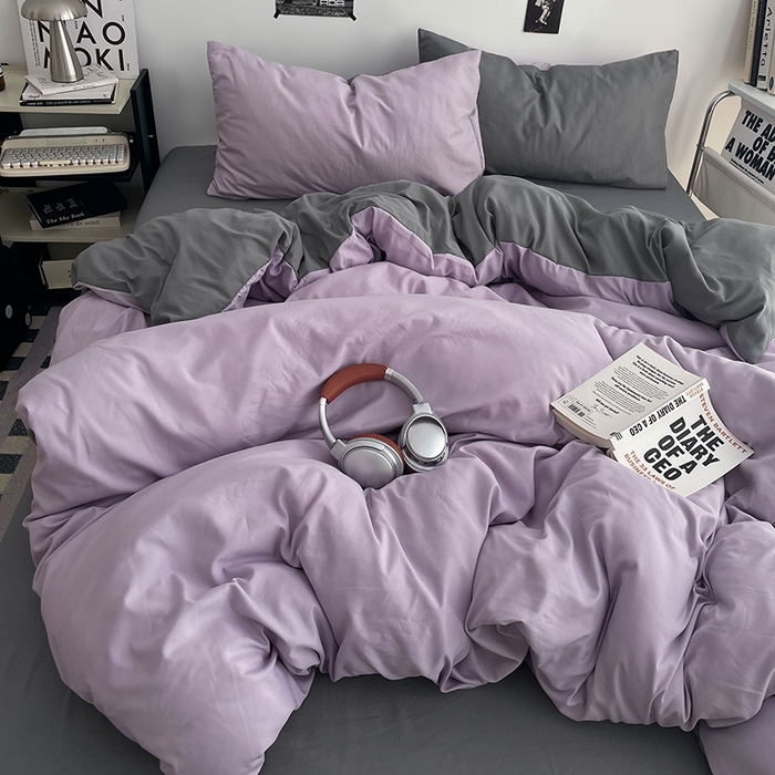 91家纺网 家纺一手货源 找家纺 贝拉梦家纺 2026新款无印风高克重加厚云感棉三件套四件套单被套系列 雾紫深眠