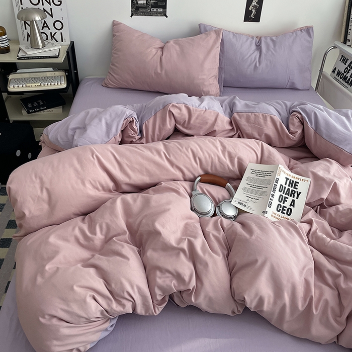 91家纺网 家纺一手货源 找家纺 贝拉梦家纺 2026新款无印风高克重加厚云感棉三件套四件套单被套系列 粉芋软酪