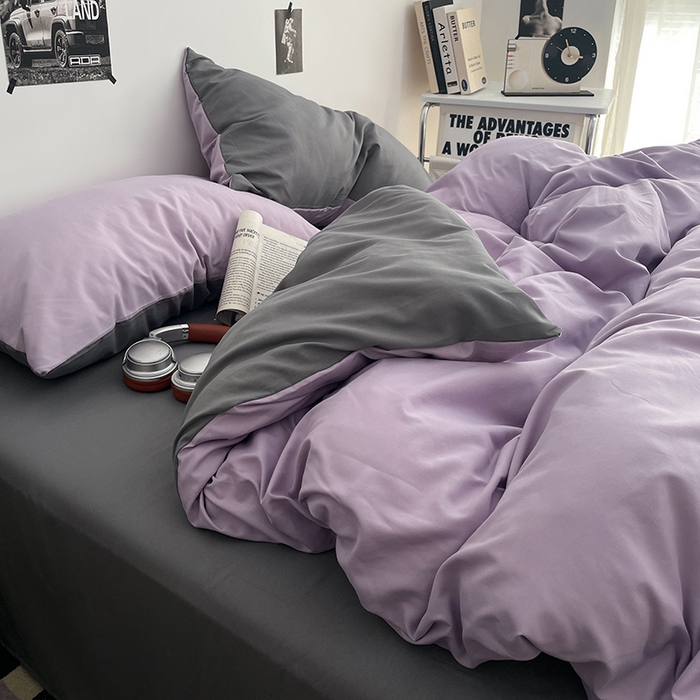 91家纺网 家纺一手货源 找家纺 贝拉梦家纺 2026新款无印风高克重加厚云感棉三件套四件套单被套系列 雾紫深眠