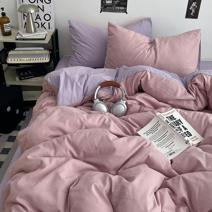 91家纺网 家纺一手货源 找家纺 贝拉梦家纺 2026新款无印风高克重加厚云感棉三件套四件套单被套系列 粉芋软酪