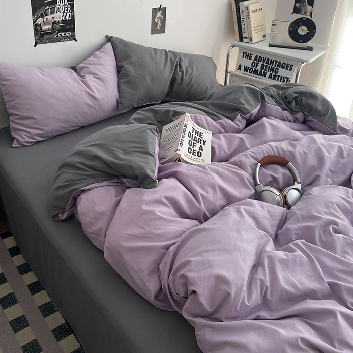 91家纺网 家纺一手货源 找家纺 贝拉梦家纺 2026新款无印风高克重加厚云感棉三件套四件套单被套系列 雾紫深眠