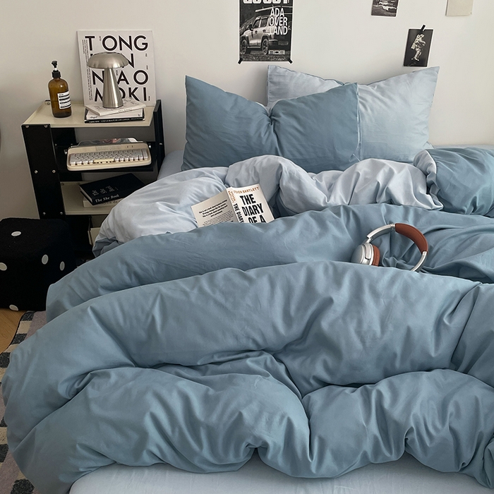 91家纺网 家纺一手货源 找家纺 贝拉梦家纺 2026新款无印风高克重加厚云感棉三件套四件套单被套系列 海蓝雾蓝