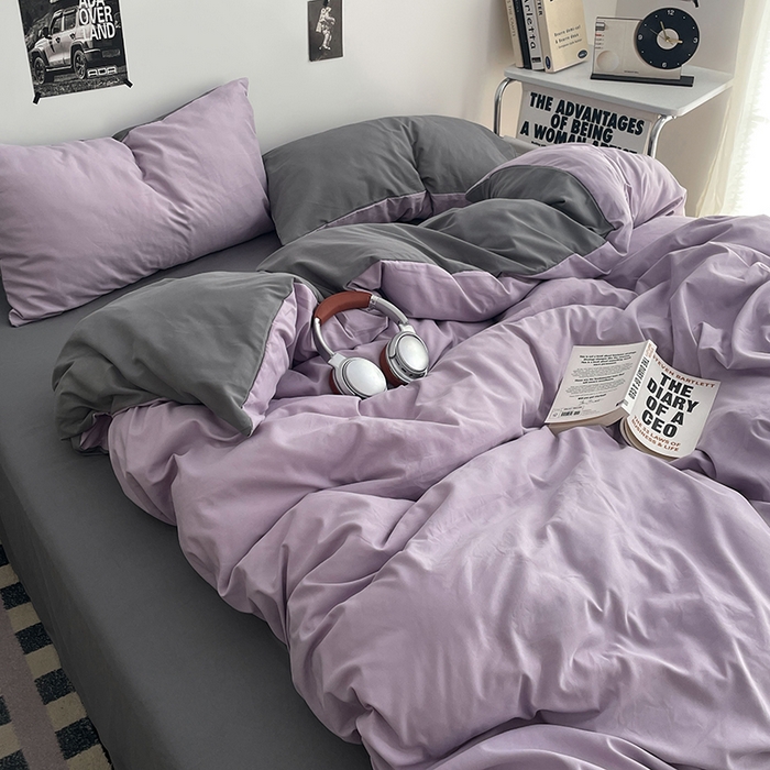 91家纺网 家纺一手货源 找家纺 贝拉梦家纺 2026新款无印风高克重加厚云感棉三件套四件套单被套系列 雾紫深眠