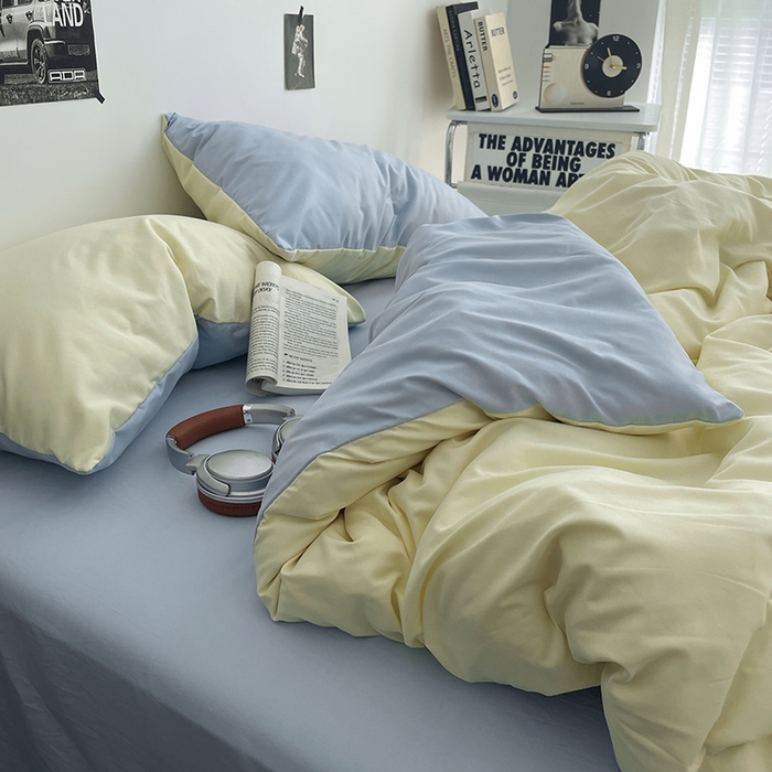 91家纺网 家纺一手货源 找家纺 贝拉梦家纺 2026新款无印风高克重加厚云感棉三件套四件套单被套系列 云白映蓝