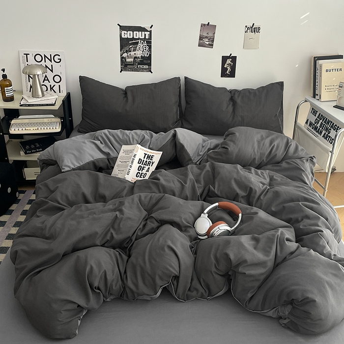 91家纺网 家纺一手货源 找家纺 贝拉梦家纺 2026新款无印风高克重加厚云感棉三件套四件套单被套系列 深空灰律