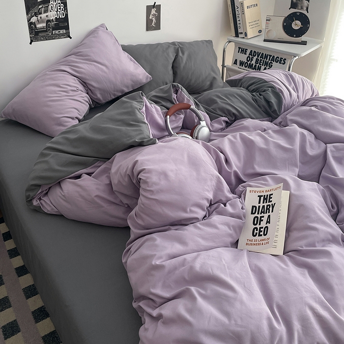 91家纺网 家纺一手货源 找家纺 贝拉梦家纺 2026新款无印风高克重加厚云感棉三件套四件套单被套系列 雾紫深眠