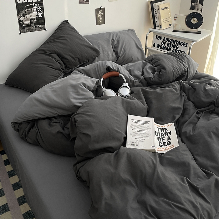 91家纺网 家纺一手货源 找家纺 贝拉梦家纺 2026新款无印风高克重加厚云感棉三件套四件套单被套系列 深空灰律