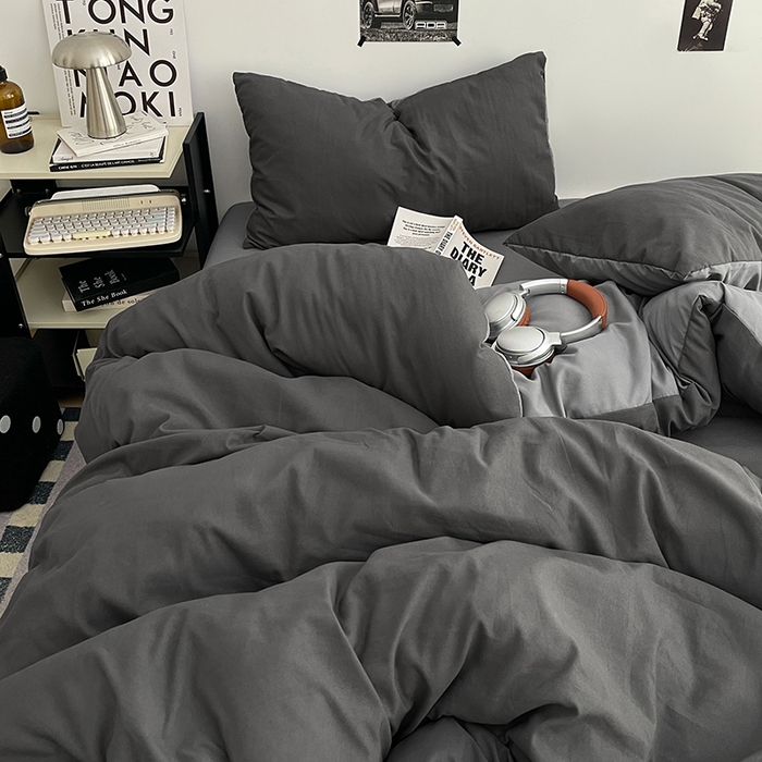 91家纺网 家纺一手货源 找家纺 贝拉梦家纺 2026新款无印风高克重加厚云感棉三件套四件套单被套系列 深空灰律