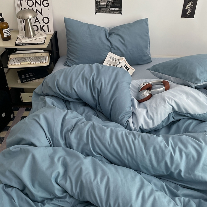 91家纺网 家纺一手货源 找家纺 贝拉梦家纺 2026新款无印风高克重加厚云感棉三件套四件套单被套系列 海蓝雾蓝