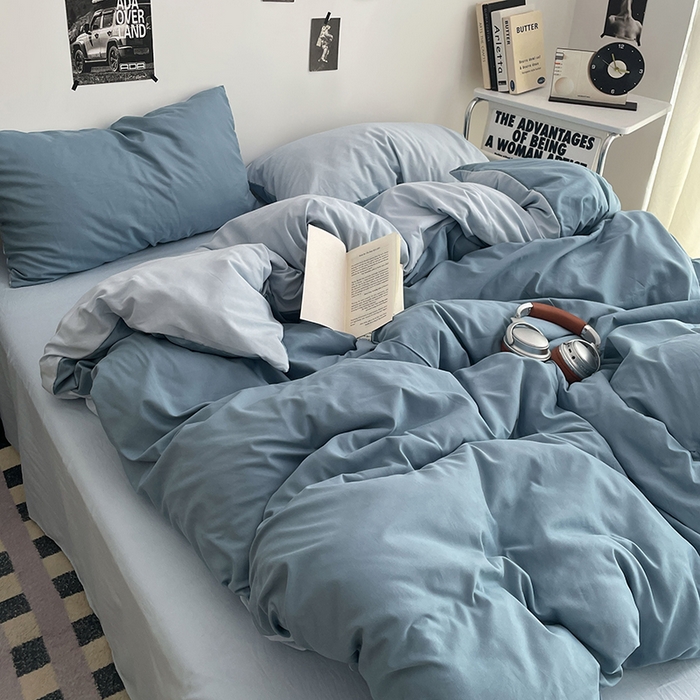 91家纺网 家纺一手货源 找家纺 贝拉梦家纺 2026新款无印风高克重加厚云感棉三件套四件套单被套系列 海蓝雾蓝