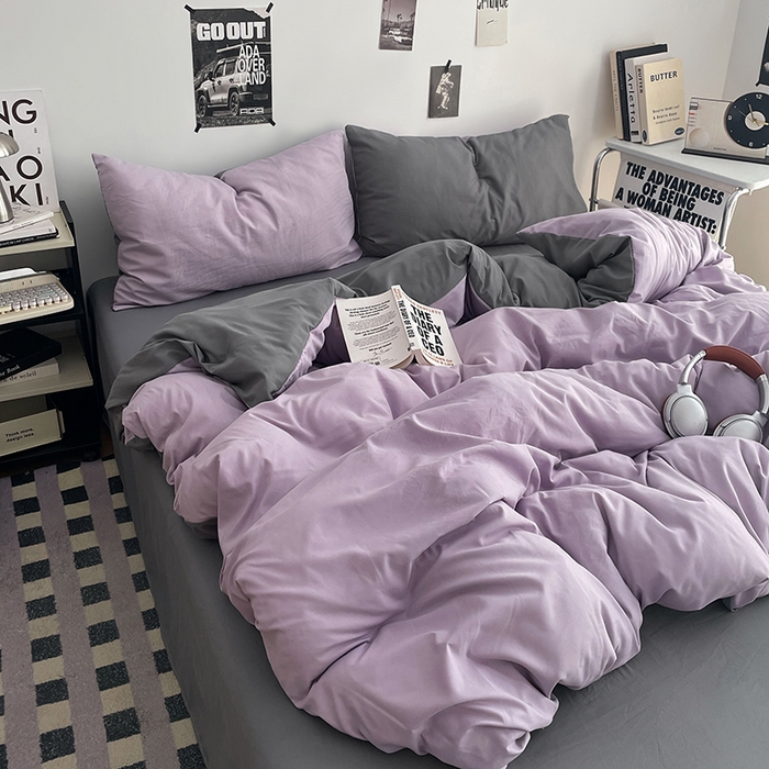 91家纺网 家纺一手货源 找家纺 贝拉梦家纺 2026新款无印风高克重加厚云感棉三件套四件套单被套系列 雾紫深眠