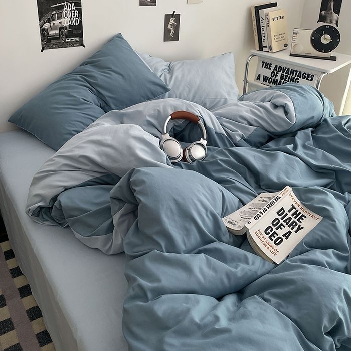 91家纺网 家纺一手货源 找家纺 贝拉梦家纺 2026新款无印风高克重加厚云感棉三件套四件套单被套系列 海蓝雾蓝