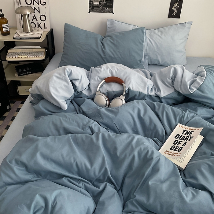 91家纺网 家纺一手货源 找家纺 贝拉梦家纺 2026新款无印风高克重加厚云感棉三件套四件套单被套系列 海蓝雾蓝