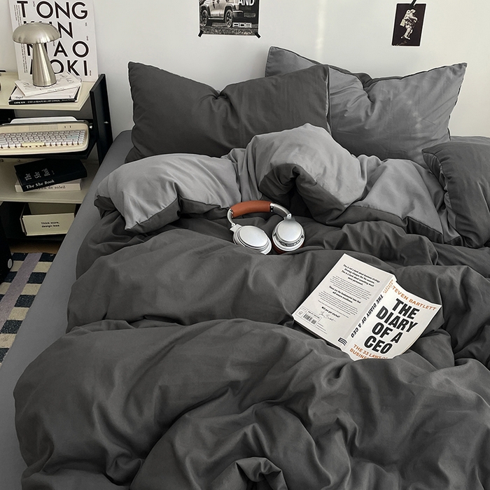 91家纺网 家纺一手货源 找家纺 贝拉梦家纺 2026新款无印风高克重加厚云感棉三件套四件套单被套系列 深空灰律