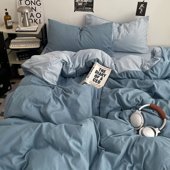 91家纺网 家纺一手货源 找家纺 贝拉梦家纺 2026新款无印风高克重加厚云感棉三件套四件套单被套系列 海蓝雾蓝