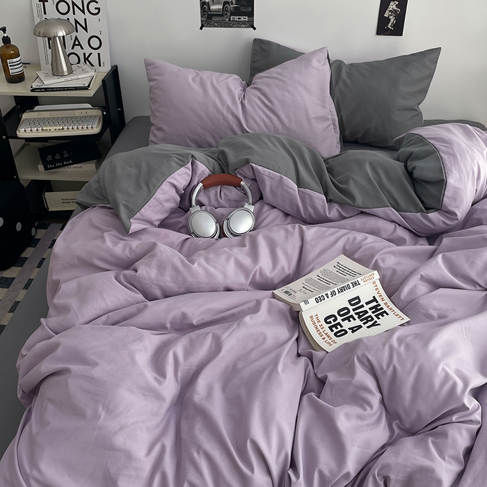 91家纺网 家纺一手货源 找家纺 贝拉梦家纺 2026新款无印风高克重加厚云感棉三件套四件套单被套系列 雾紫深眠