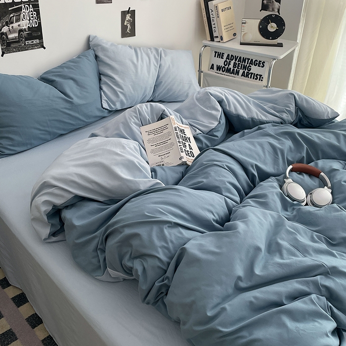 91家纺网 家纺一手货源 找家纺 贝拉梦家纺 2026新款无印风高克重加厚云感棉三件套四件套单被套系列 海蓝雾蓝