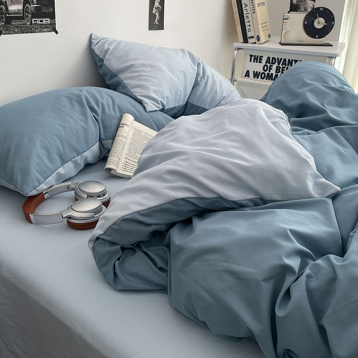 91家纺网 家纺一手货源 找家纺 贝拉梦家纺 2026新款无印风高克重加厚云感棉三件套四件套单被套系列 海蓝雾蓝