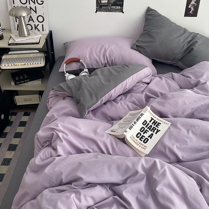 91家纺网 家纺一手货源 找家纺 贝拉梦家纺 2026新款无印风高克重加厚云感棉三件套四件套单被套系列 雾紫深眠