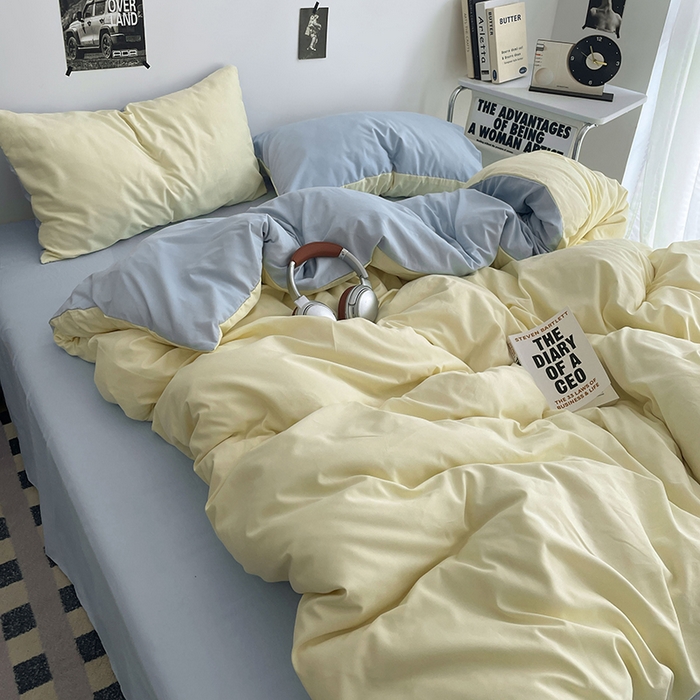 91家纺网 家纺一手货源 找家纺 贝拉梦家纺 2026新款无印风高克重加厚云感棉三件套四件套单被套系列 云白映蓝