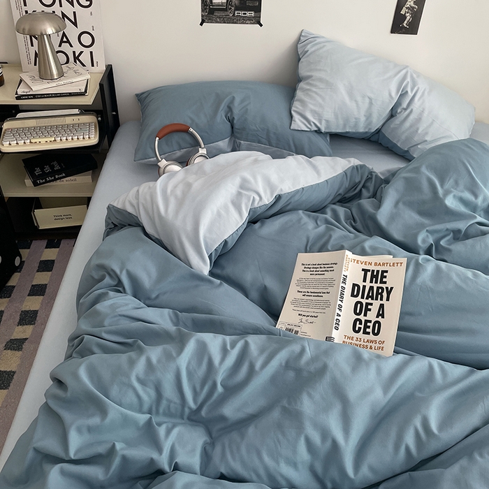 91家纺网 家纺一手货源 找家纺 贝拉梦家纺 2026新款无印风高克重加厚云感棉三件套四件套单被套系列 海蓝雾蓝