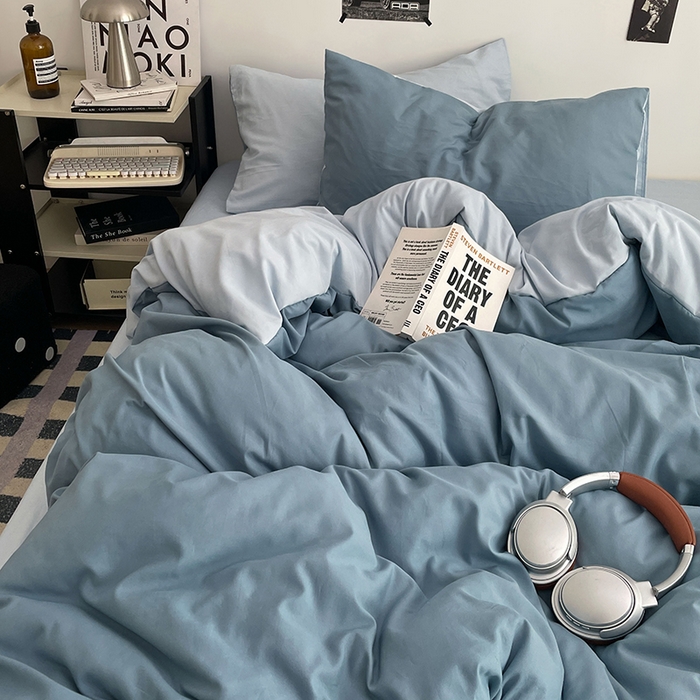 91家纺网 家纺一手货源 找家纺 贝拉梦家纺 2026新款无印风高克重加厚云感棉三件套四件套单被套系列 海蓝雾蓝