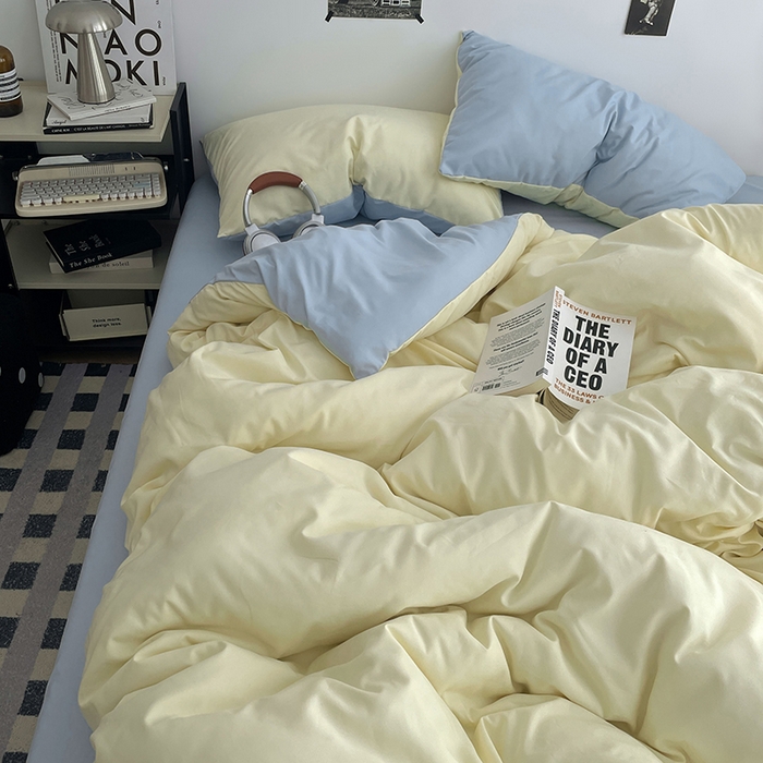 91家纺网 家纺一手货源 找家纺 贝拉梦家纺 2026新款无印风高克重加厚云感棉三件套四件套单被套系列 云白映蓝