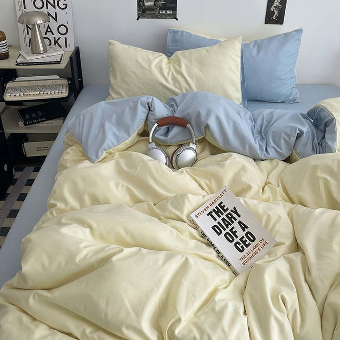 91家纺网 家纺一手货源 找家纺 贝拉梦家纺 2026新款无印风高克重加厚云感棉三件套四件套单被套系列 云白映蓝